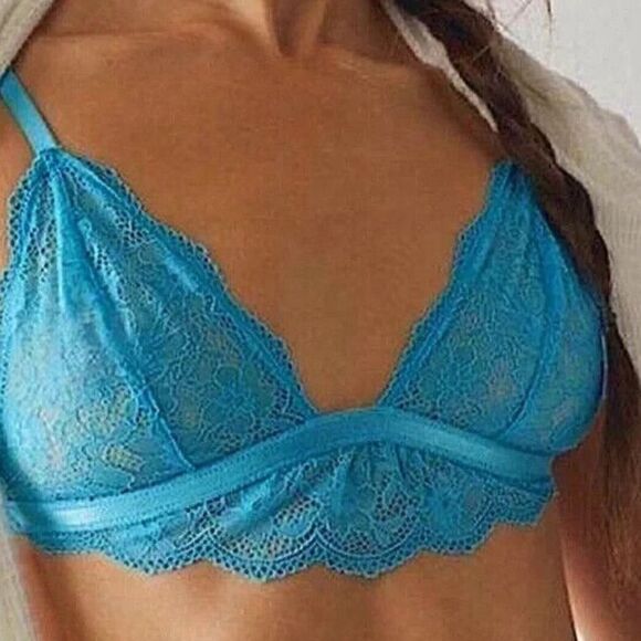 NWOT Free People Bright Eyes Bralette Blue Lace Sheer Flirty Romantic Adjustable - Picture 2 of 16